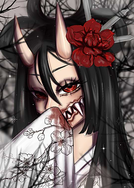 Demonic Woman with Red Flower