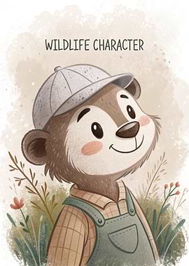 Cute Bear Character in Overalls