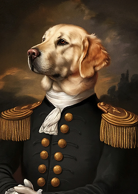 Dog in Military Uniform Portrait