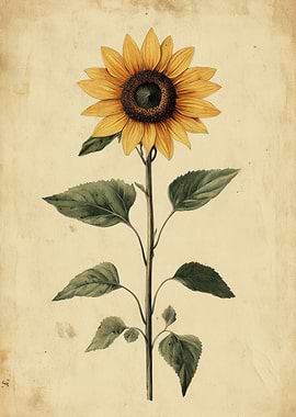 Vintage Sunflower Botanical Print | antique sunflower herbarium illustration
