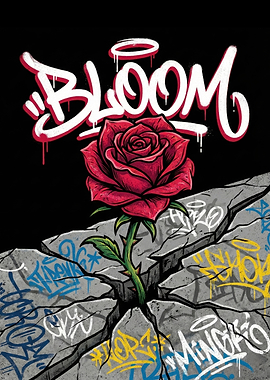 Bloom Rose From Concrete Graffiti