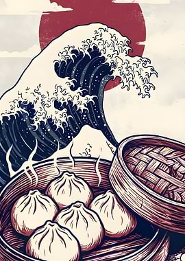 Great Wave with Steaming Dumplings