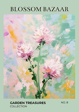 Blossom Bazaar Garden Treasures | Pink Wild Blossoms Watercolor Botanical Wall Art