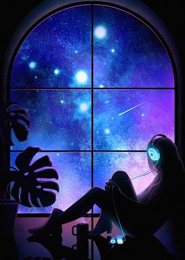 Person Listening to Music Under Starry Sky