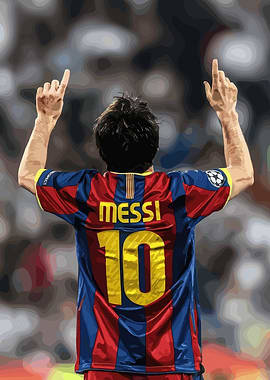 Lionel Messi celebrating with arms raised