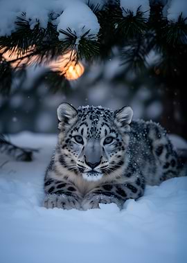 Snow Leopard Cub in Snow