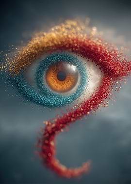 Abstract Eye with Colorful Particles