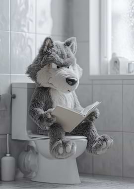 Wolf reading on the toilet