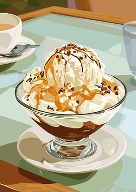 Ice Cream Sundae with Caramel and Chocolate