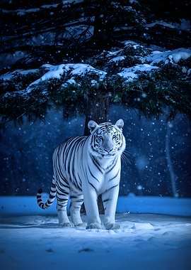 White Tiger in Snowy Forest