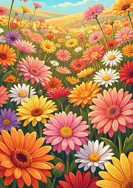 Vibrant Field of Gerbera Daisies