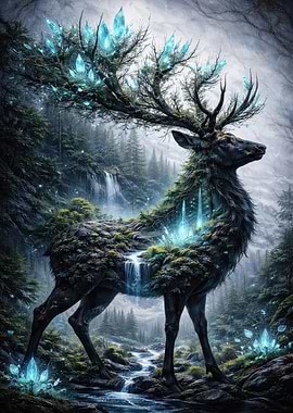 Enchanted Forest Stag with Crystals