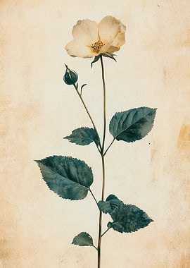 Vintage Botanical Illustration of a Yellow Rose | Wild rose Wall Art