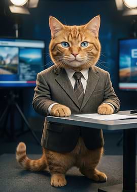 Cat News Anchor in Suit