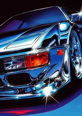 Chrome Blue Sports Car