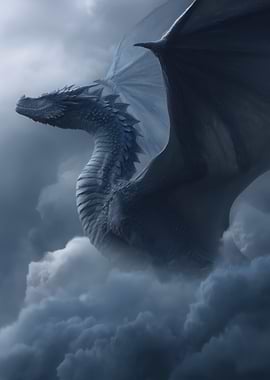 Majestic Dark Blue Dragon in Clouds