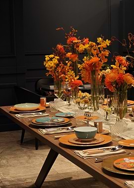 Elegant Table Setting with Floral Arrangements