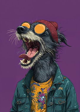 Cool Dog Yawning with Sunglasses