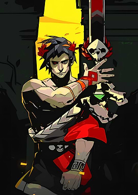 Zagreus from Hades holding a skull sword