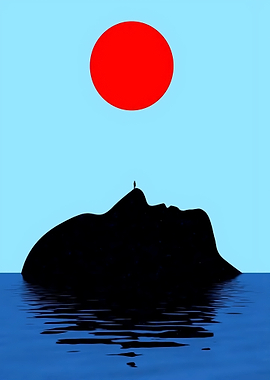 Silhouette of a face in the sea