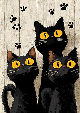 Three Black Cats with Yellow Eyes