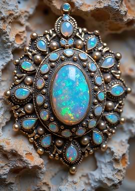Ornate Opal Pendant on Textured Background