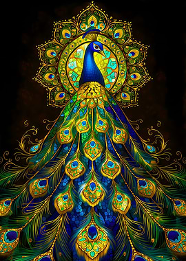 Stained Glass Peacock Mandala