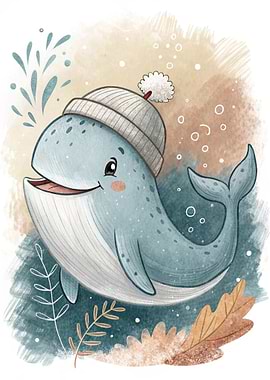 Cute Whale Wearing a Beanie