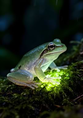 Green frog on mossy surface