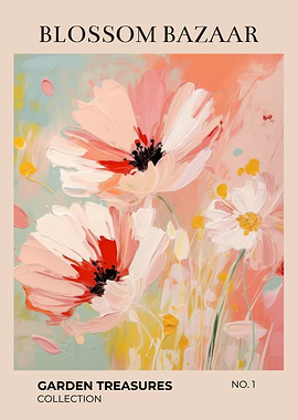 Blossom Bazaar Floral Painting | Soft Pink Floral Watercolor Poster