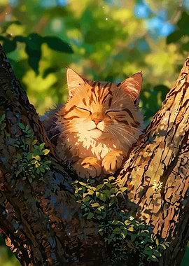 Cat Sleeping in a Tree