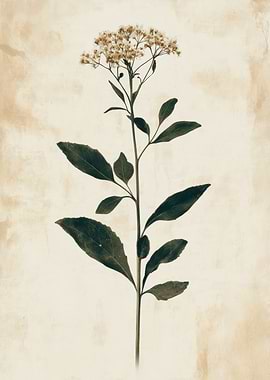 Dried Flower Botanical Illustration | Vintage Yarrow Botanical Wall Art