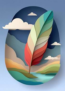 Colorful Feather Over Paper Landscape