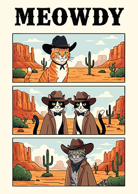 Meowdy Cowboy Cats in the Desert