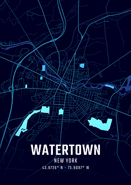 Watertown New York Midnight City Map