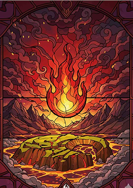 Fiery Landscape with Lava and Mountains