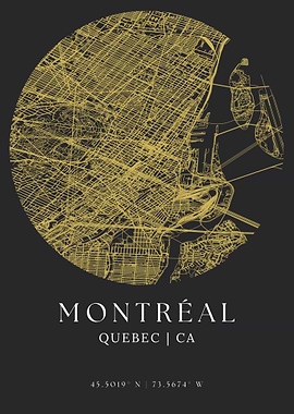Montreal City Map Art Dark