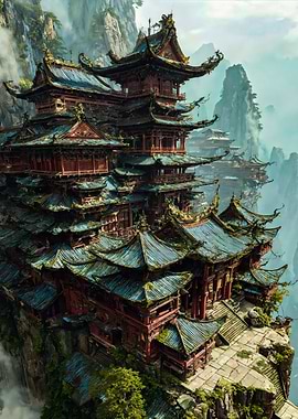 Mystical Asian Mountain Temple Fantasy