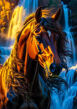 Majestic Horse by Waterfall