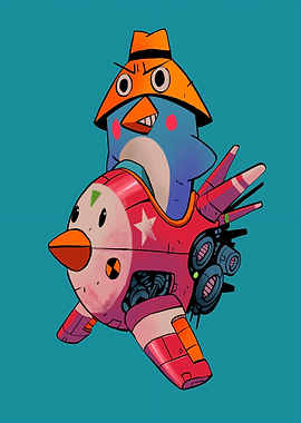 Penguin pilot in a mech suit