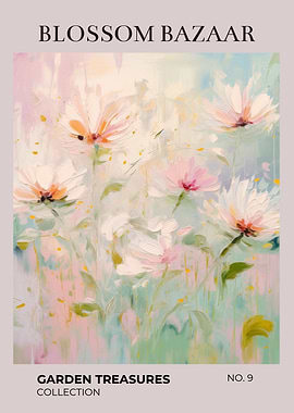 Blossom Bazaar Garden Treasures | Pastel Garden Blossoms Watercolor Poster