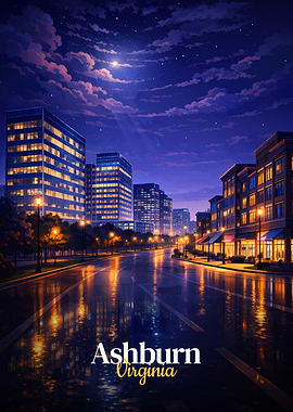 Ashburn Virginia Cityscape at Night