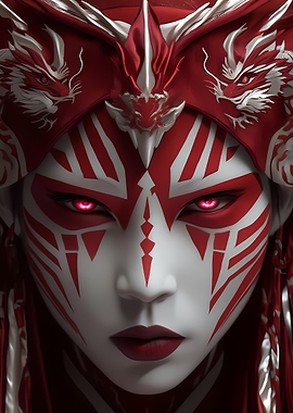 Warrior with Dragon Headdress and Face Paint