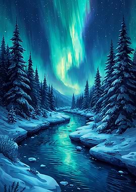 Aurora Borealis Over Snowy River