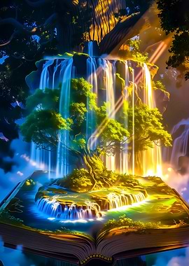 Magical Book Waterfall Landscape