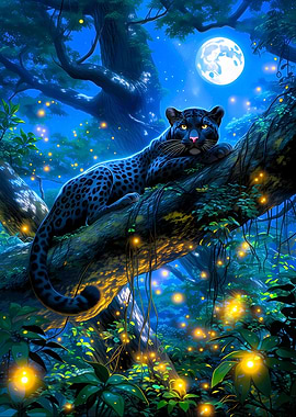 Black Panther in a Magical Forest