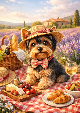 Yorkshire Terrier Picnic in Lavender Field