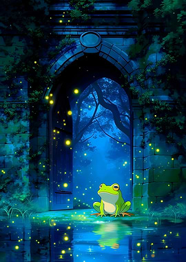 Frog by Ancient Archway at Night