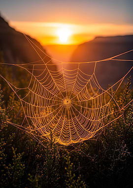Spiderweb at Sunrise