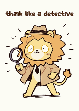Lion Detective with Magnifying Glass